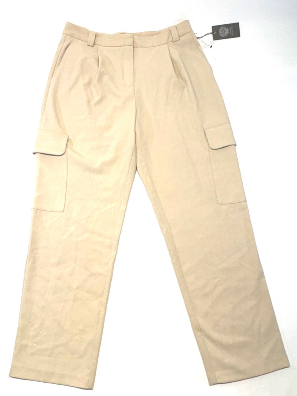 NWT Vince Camuto High Waist Pleated Cargo Trousers Light Stone Beige 8